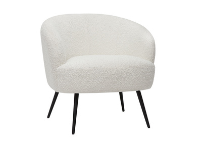 Fauteuil design en tissu effet laine bouclée blanc cassé et métal noir MAGGIE