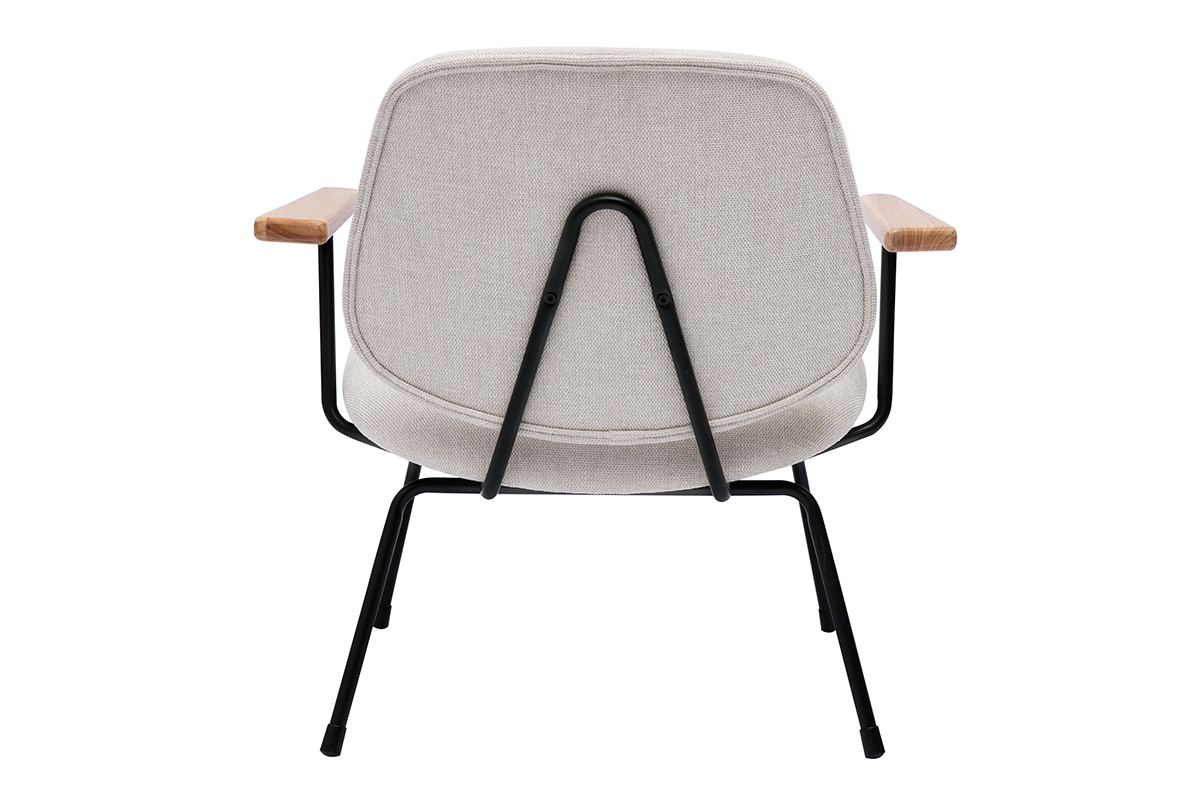 Fauteuil design en tissu effet velours beige, mtal noir et bois clair BARNET