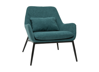 Fauteuil design en tissu effet velours bleu canard et métal noir MAXINE