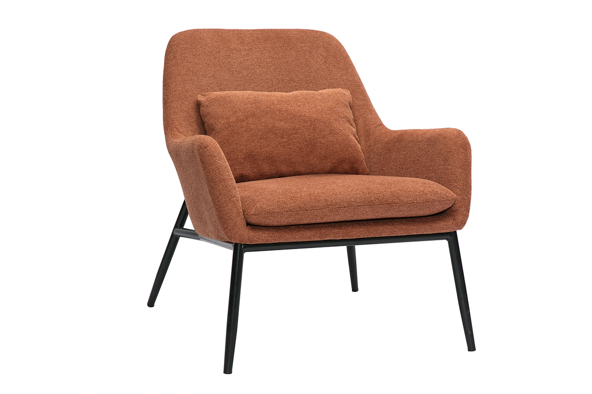 Fauteuil design en tissu effet velours terre brule et mtal noir MAXINE