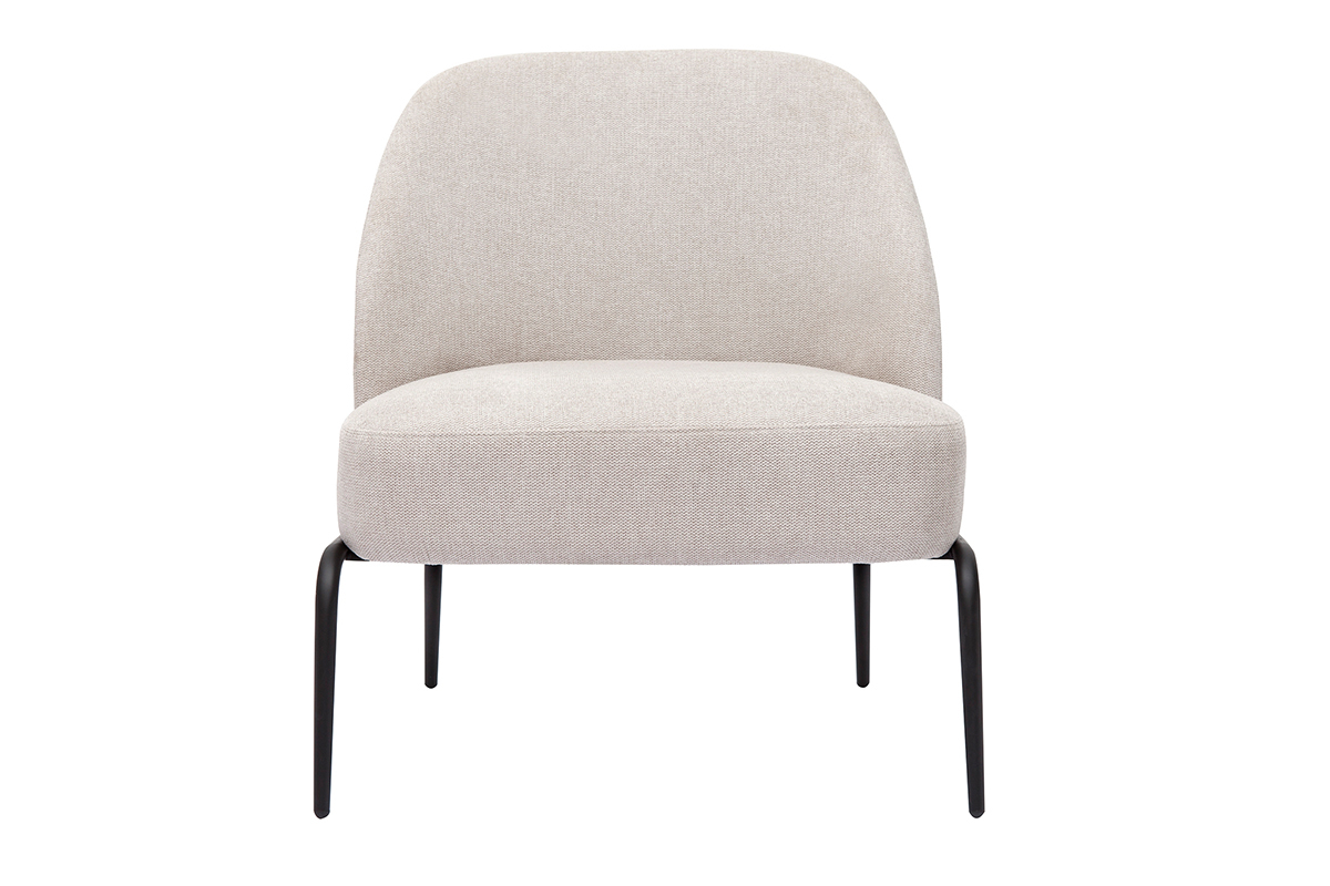 Fauteuil design en tissu effet velours textur beige et mtal noir BREGO
