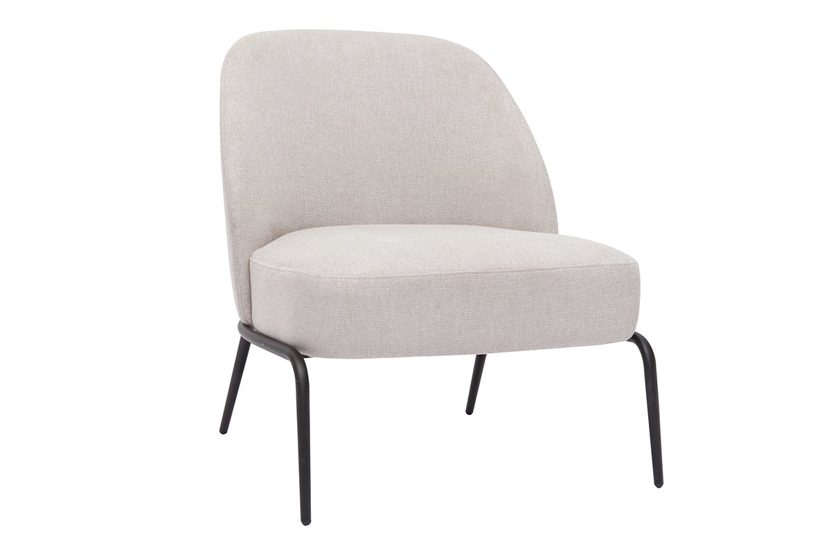 Fauteuil design en tissu effet velours textur beige et mtal noir BREGO