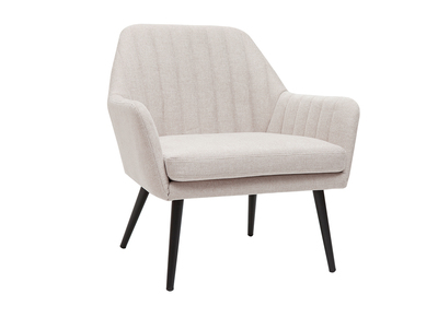 Fauteuil design en tissu effet velours texturé beige et métal noir GASTON