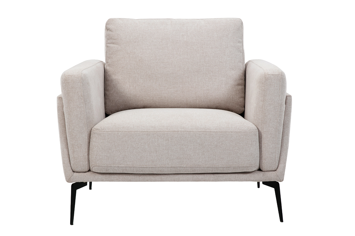 Fauteuil design en tissu effet velours textur beige et mtal noir MOSCO