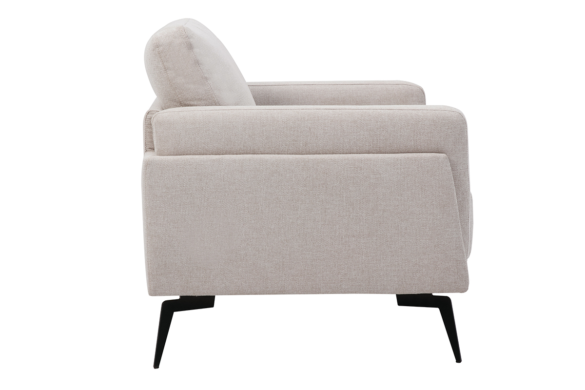 Fauteuil design en tissu effet velours textur beige et mtal noir MOSCO