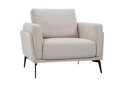 Fauteuil design en tissu effet velours texturé beige et métal noir MOSCO