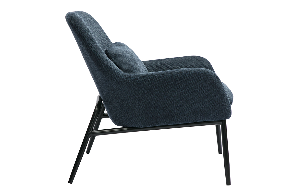 Fauteuil design en tissu effet velours textur bleu fonc et mtal noir MAXINE