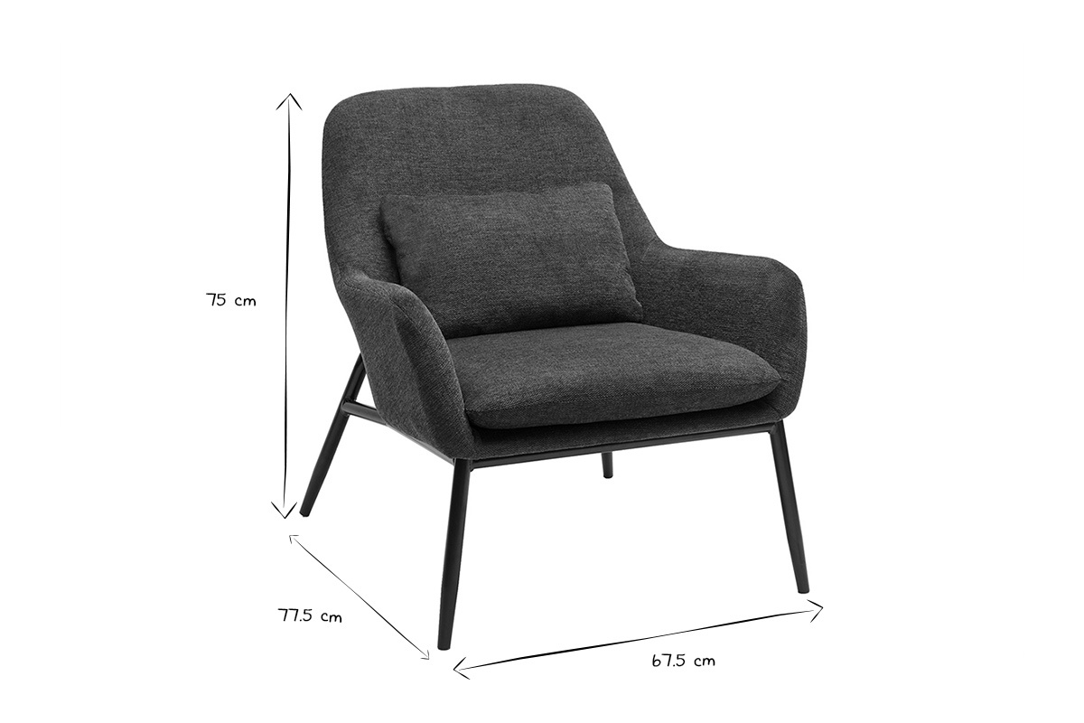 Fauteuil design en tissu effet velours textur bleu fonc et mtal noir MAXINE