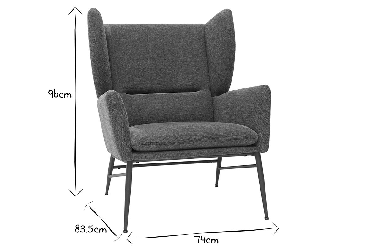 Fauteuil design en tissu effet velours textur gris clair et mtal noir COME