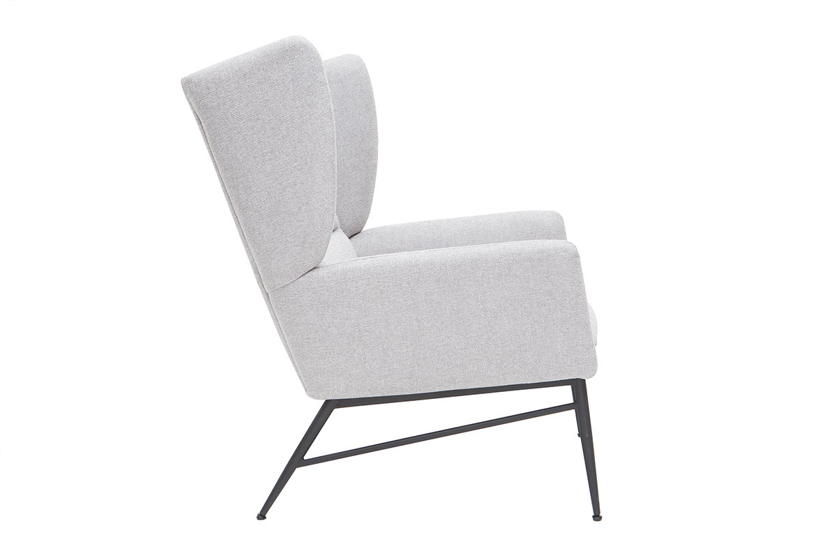 Fauteuil design en tissu effet velours textur gris clair et mtal noir COME