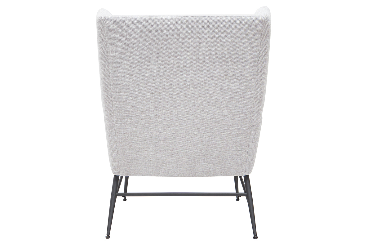 Fauteuil design en tissu effet velours textur gris clair et mtal noir COME