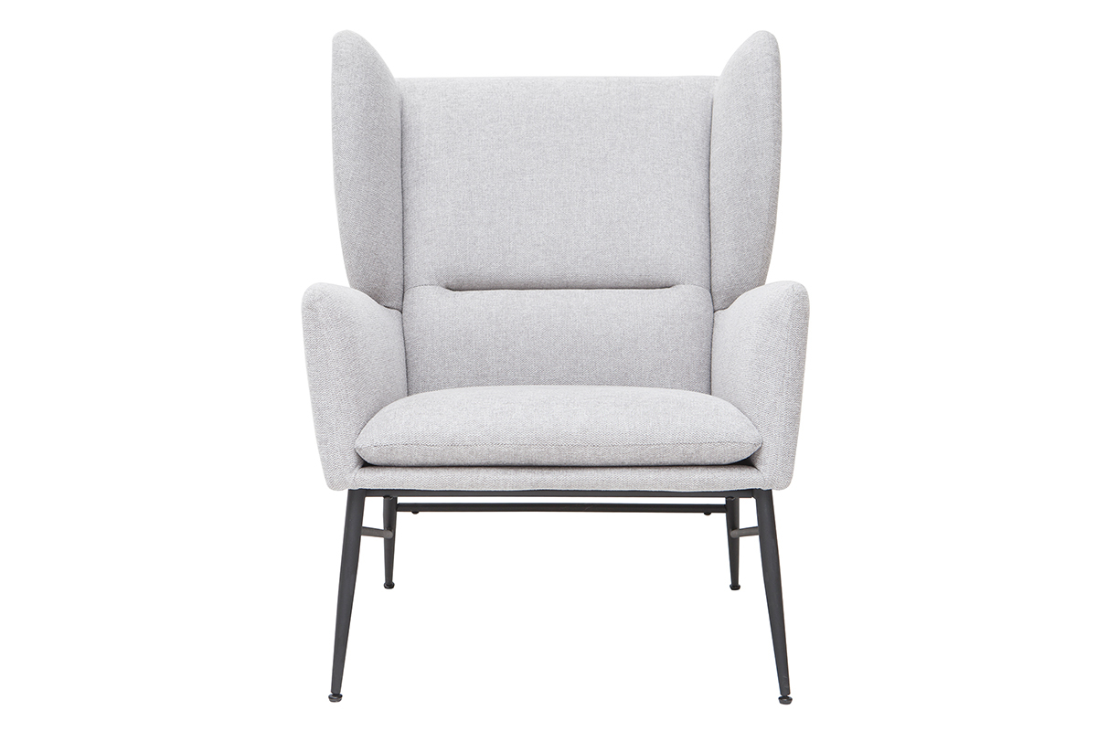 Fauteuil design en tissu effet velours textur gris clair et mtal noir COME