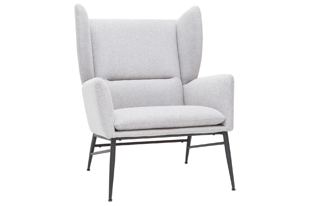 Fauteuil design en tissu effet velours textur gris clair et mtal noir COME