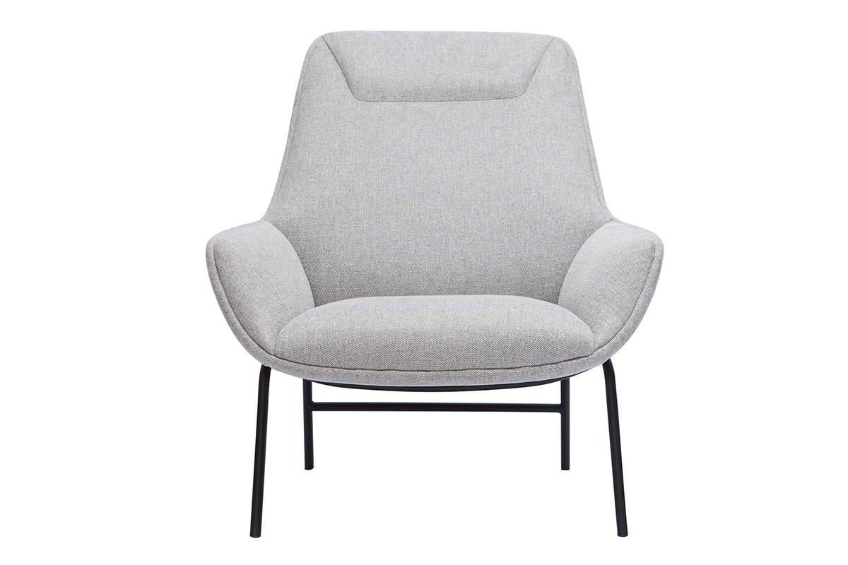 Fauteuil design en tissu effet velours textur gris clair et mtal noir MARCEAU
