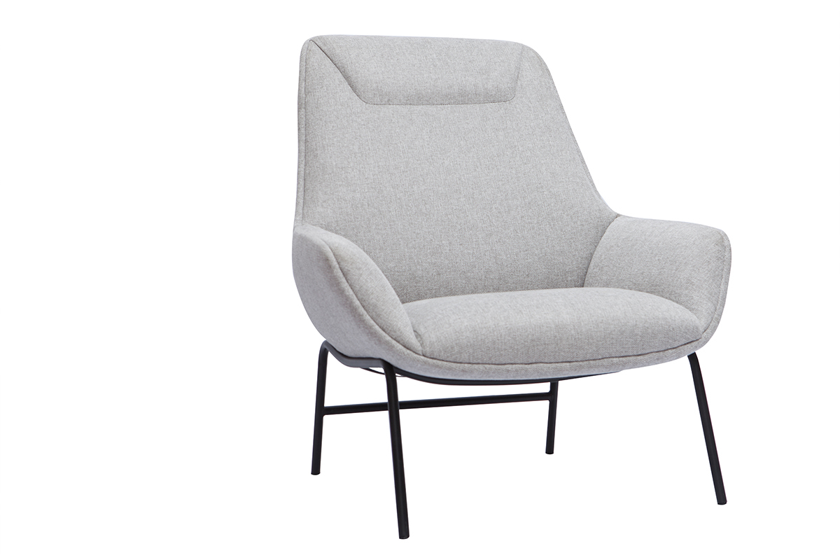Fauteuil design en tissu effet velours textur gris clair et mtal noir MARCEAU