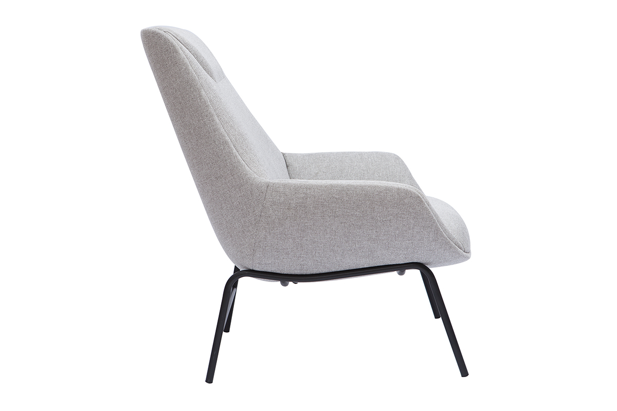 Fauteuil design en tissu effet velours textur gris clair et mtal noir MARCEAU