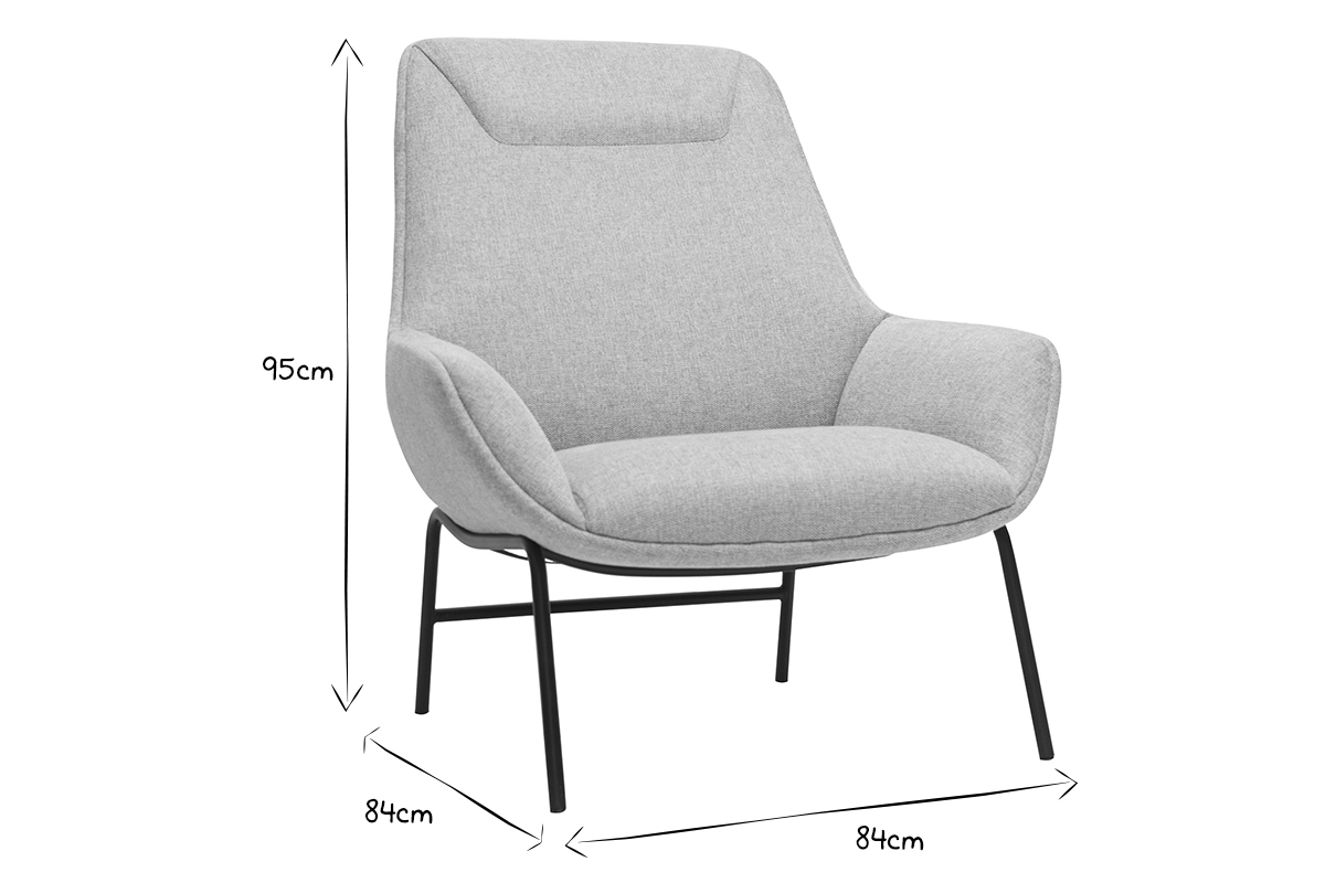 Fauteuil design en tissu effet velours textur gris clair et mtal noir MARCEAU