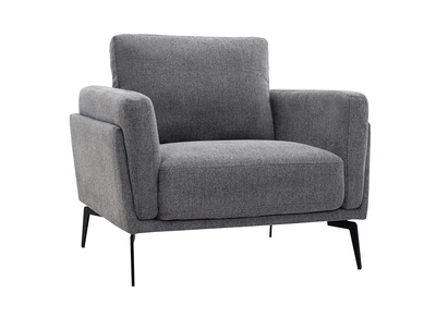 Fauteuil design en tissu effet velours texturé gris et métal noir MOSCO