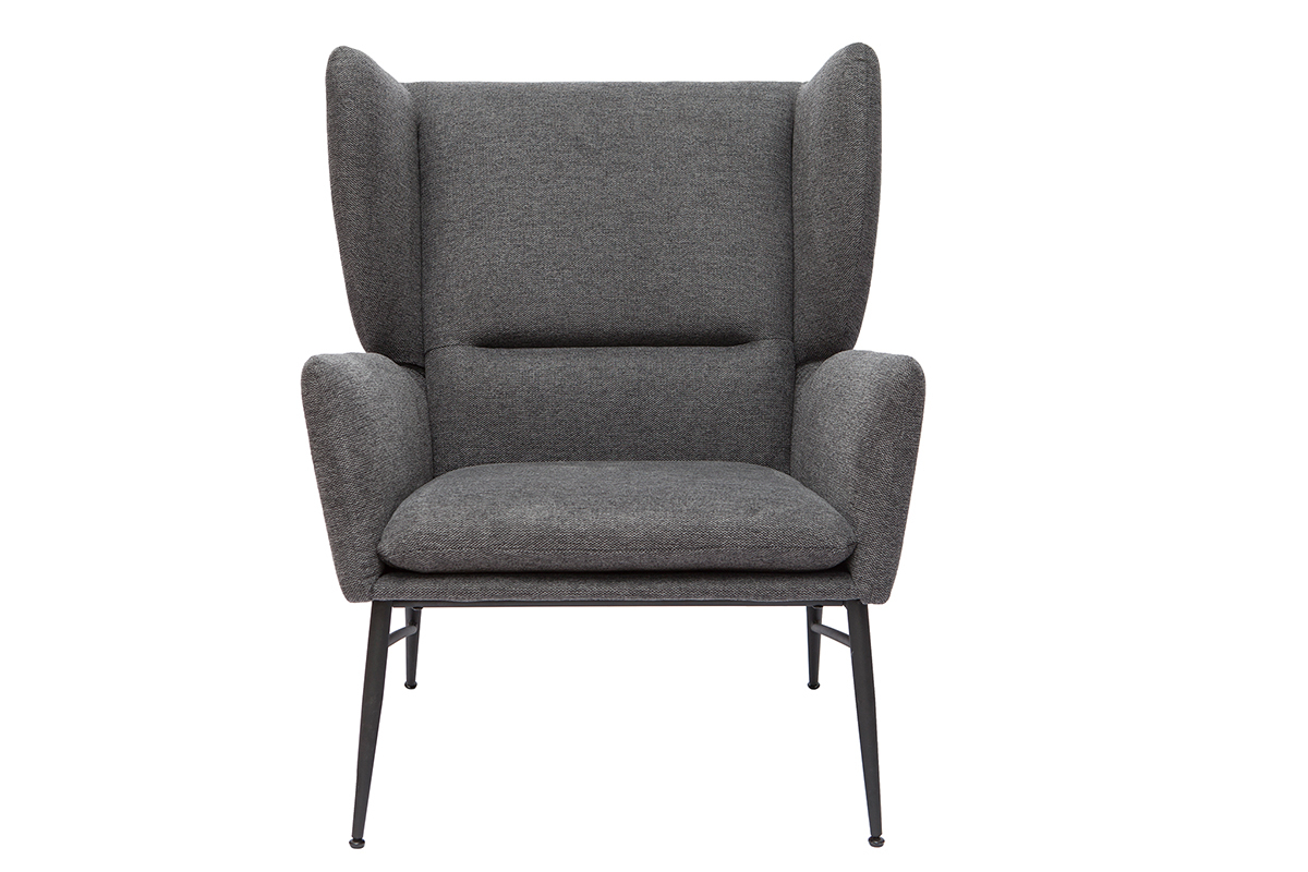 Fauteuil design en tissu effet velours textur gris fonc et mtal noir COME