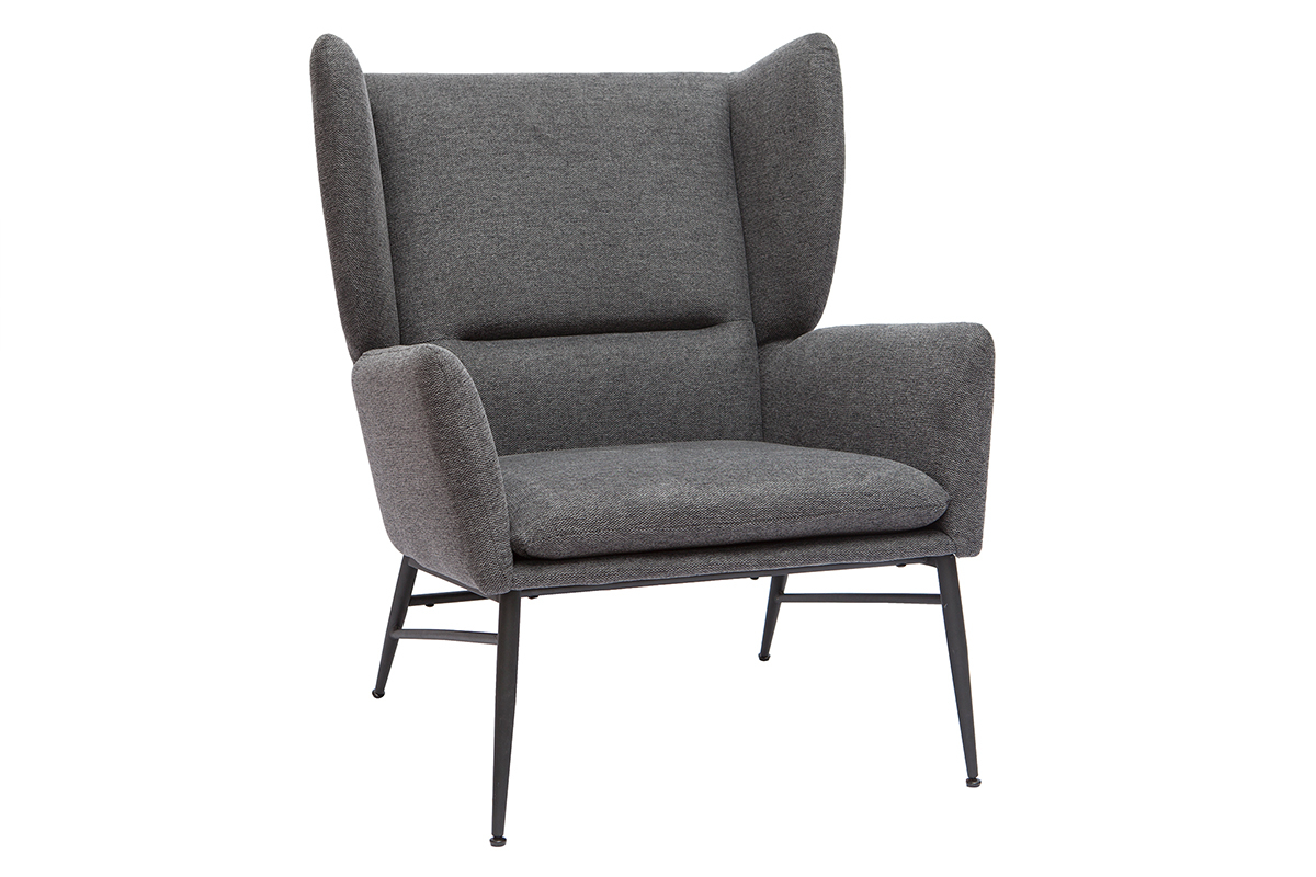 Fauteuil design en tissu effet velours textur gris fonc et mtal noir COME