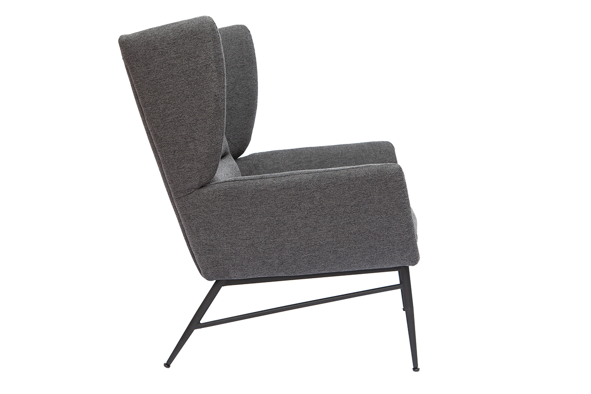 Fauteuil design en tissu effet velours textur gris fonc et mtal noir COME