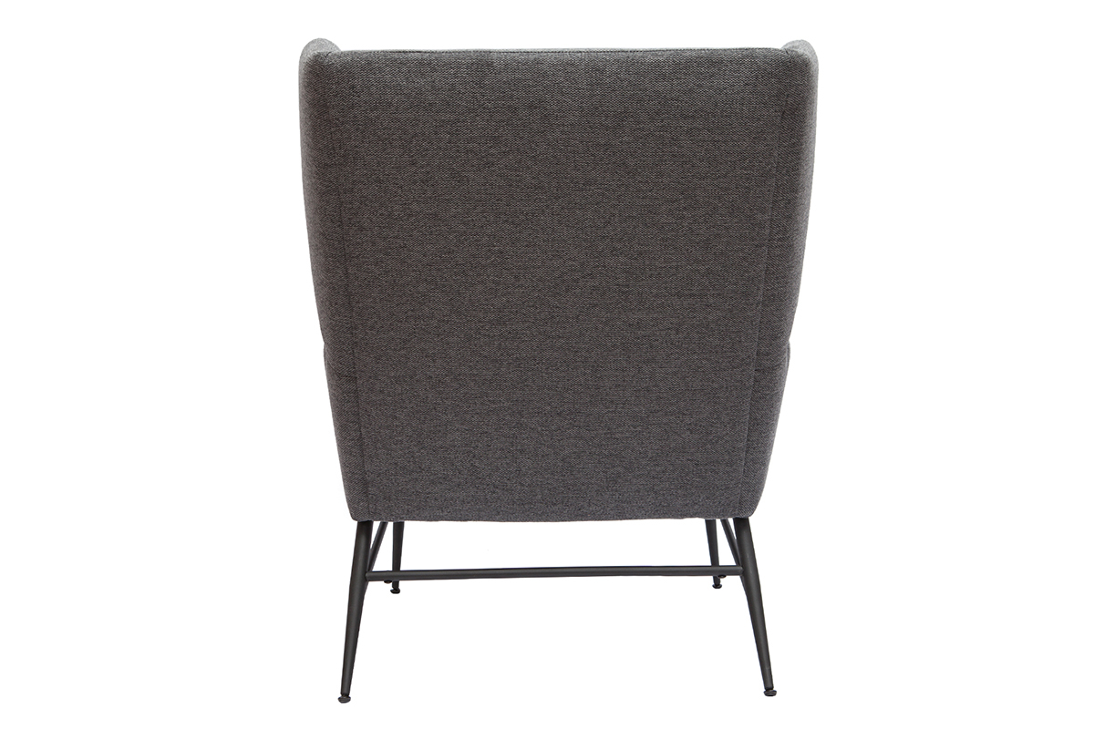 Fauteuil design en tissu effet velours textur gris fonc et mtal noir COME