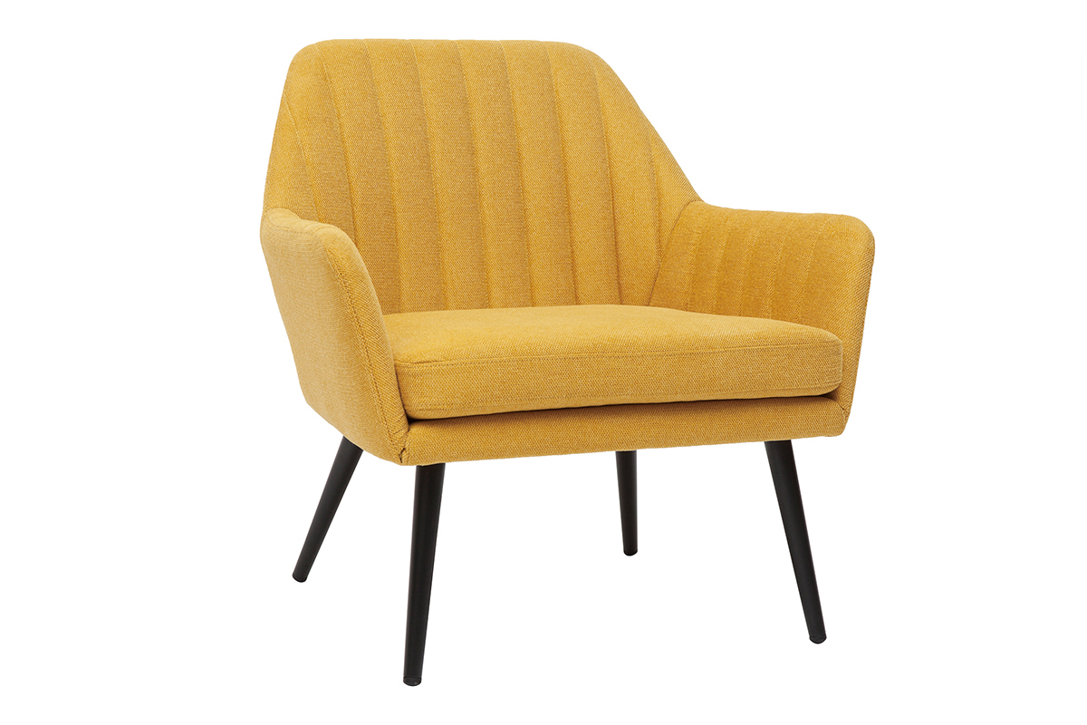 Fauteuil design en tissu effet velours textur jaune moutarde et mtal noir GASTON