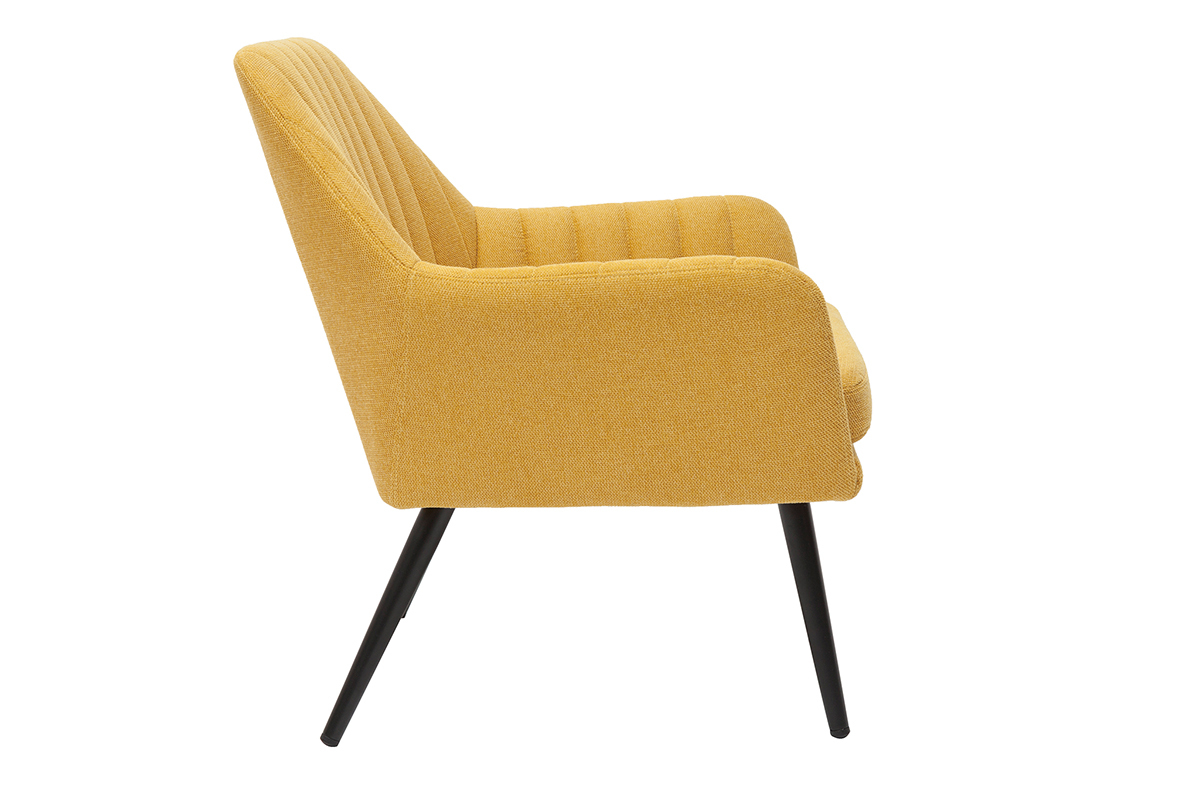 Fauteuil design en tissu effet velours textur jaune moutarde et mtal noir GASTON