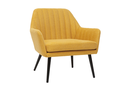 Fauteuil design en tissu effet velours texturé jaune moutarde et métal noir GASTON