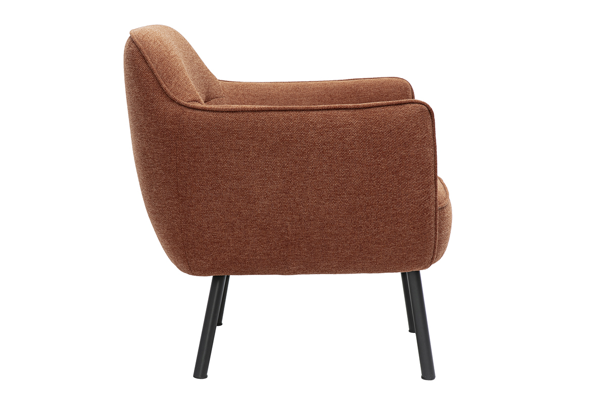 Fauteuil design en tissu effet velours textur terre brle et mtal noir LAURENS