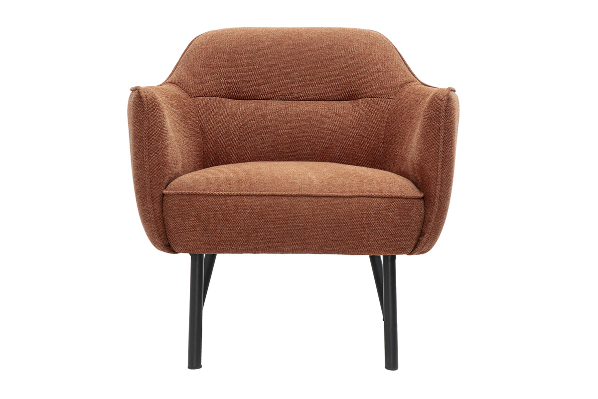 Fauteuil design en tissu effet velours textur terre brle et mtal noir LAURENS