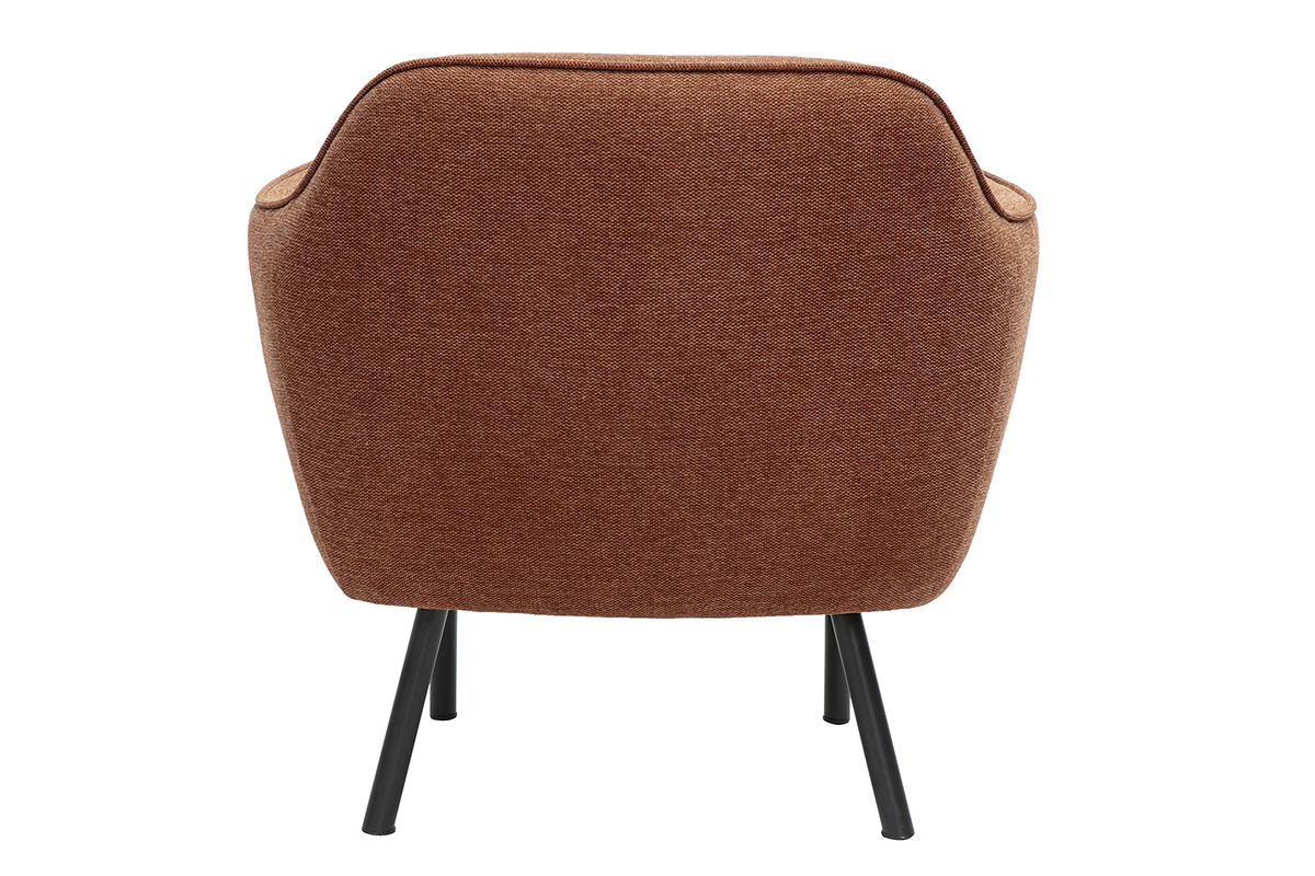 Fauteuil design en tissu effet velours textur terre brle et mtal noir LAURENS