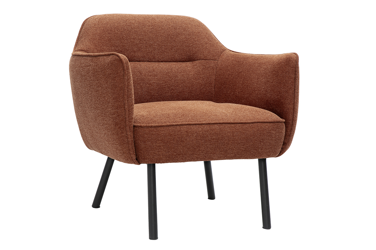 Fauteuil design en tissu effet velours textur terre brle et mtal noir LAURENS