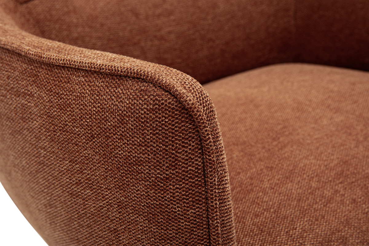 Fauteuil design en tissu effet velours textur terre brle et mtal noir LAURENS