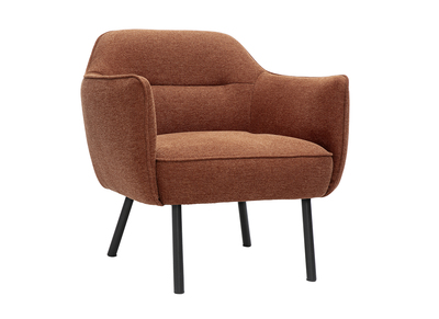 Fauteuil design en tissu effet velours texturé terre brûlée et métal noir LAURENS