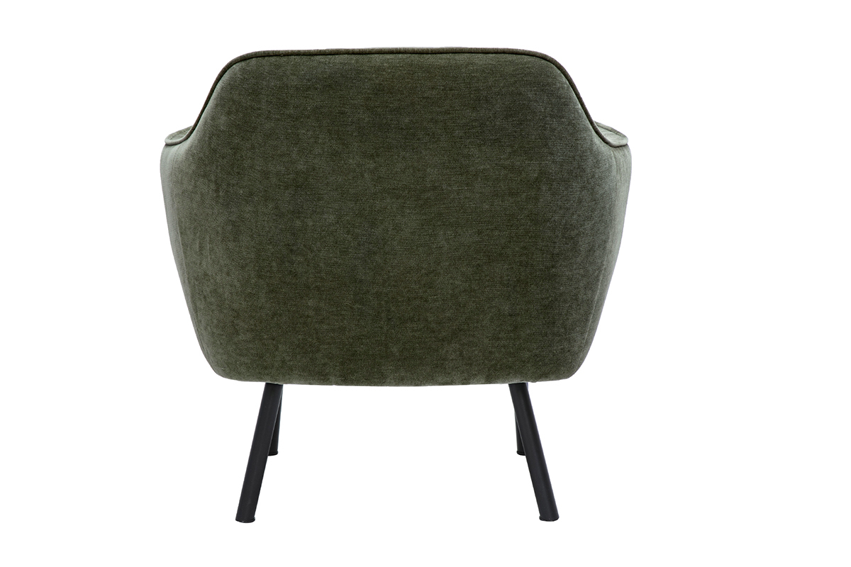 Fauteuil design en tissu effet velours vert kaki et mtal noir LAURENS
