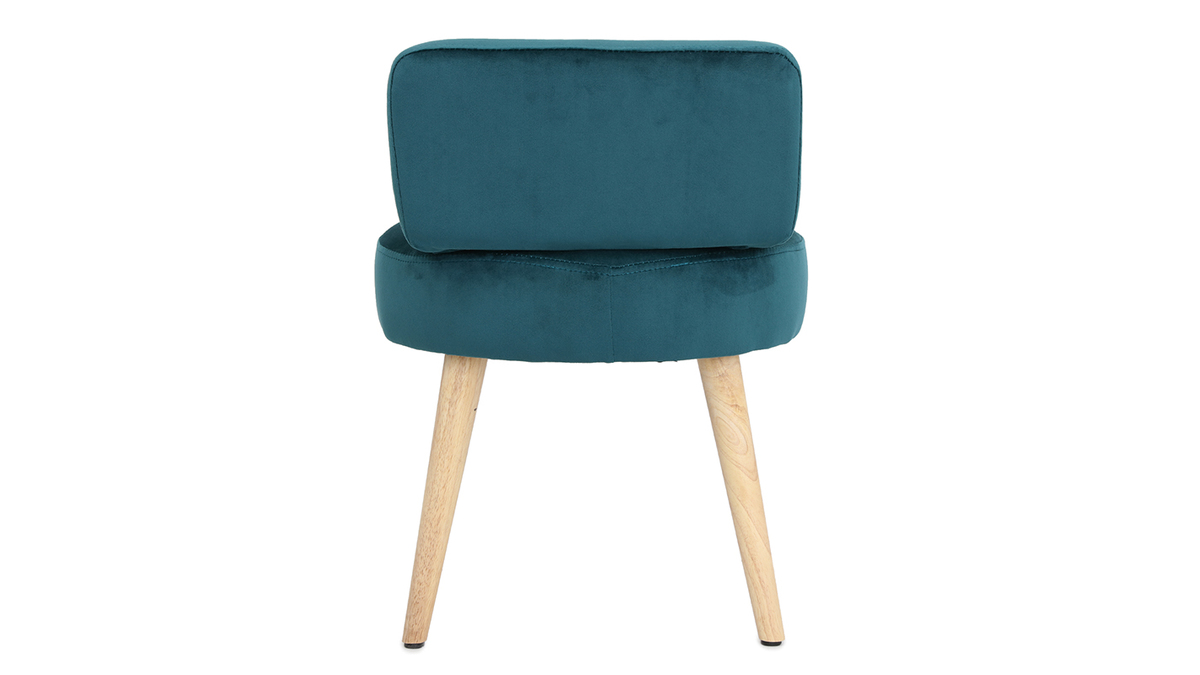 Fauteuil design en tissu velours bleu canard et bois clair TANAKA