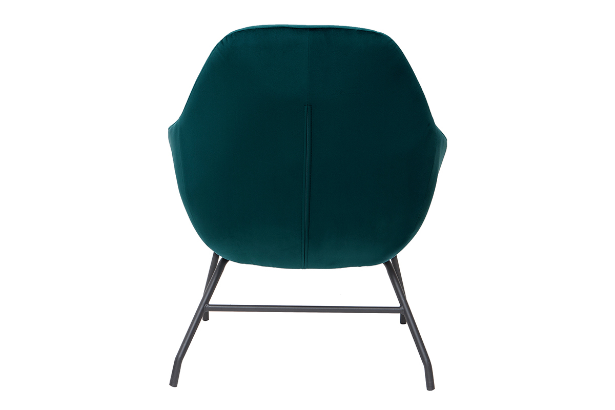 Fauteuil design en tissu velours bleu ptrole et mtal noir MAYNE