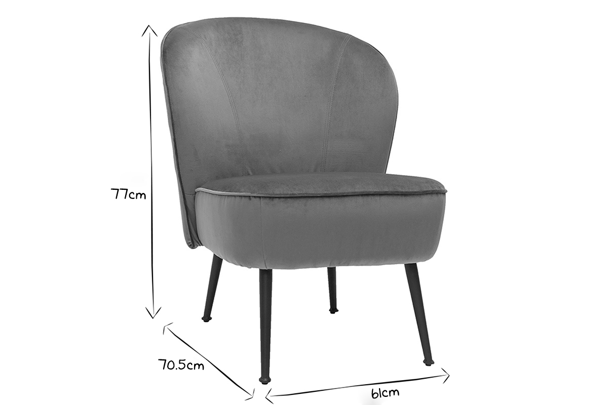 Fauteuil design en tissu velours rouge tomette et mtal noir AMANITA