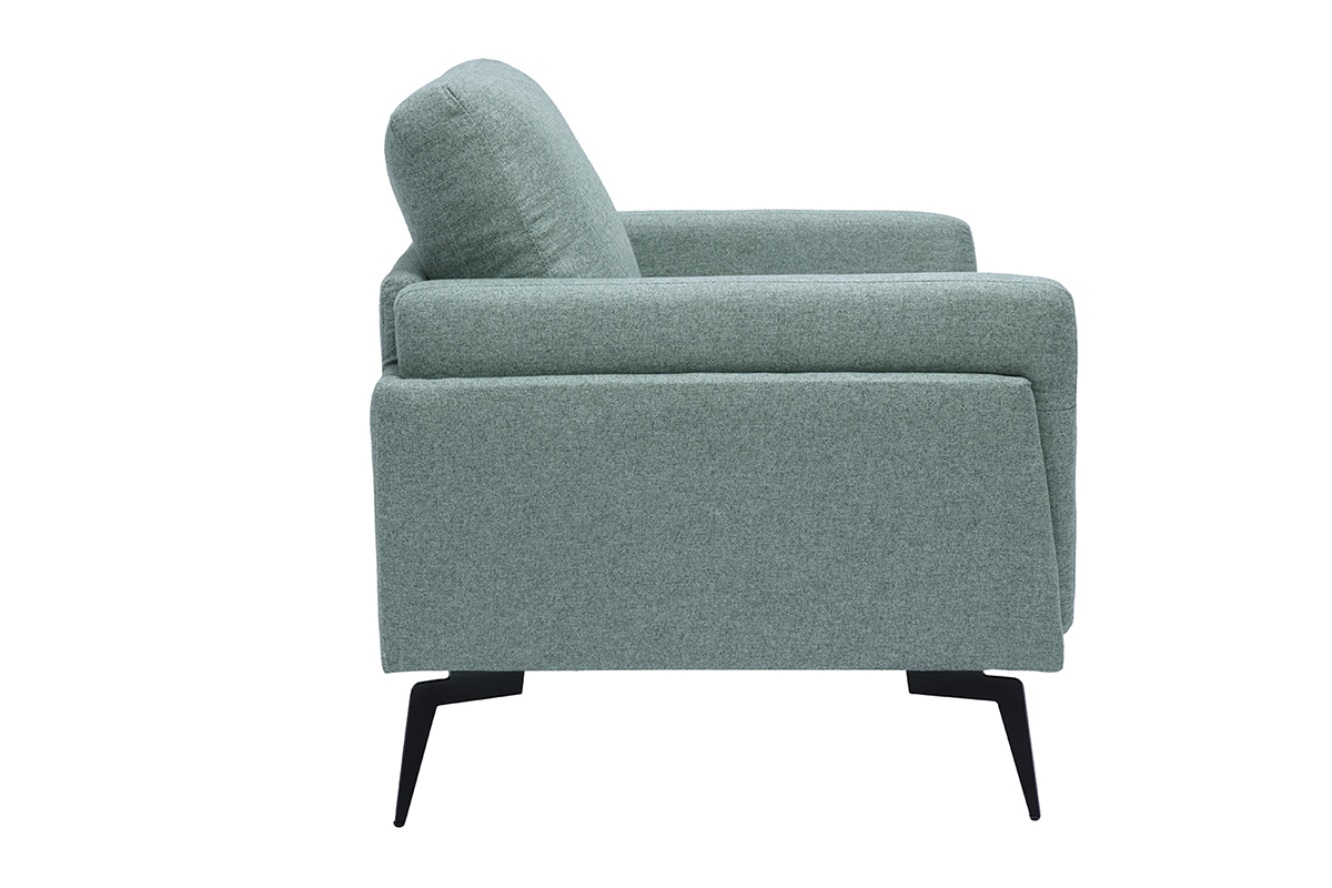Fauteuil design en tissu vert de gris et mtal noir MOSCO