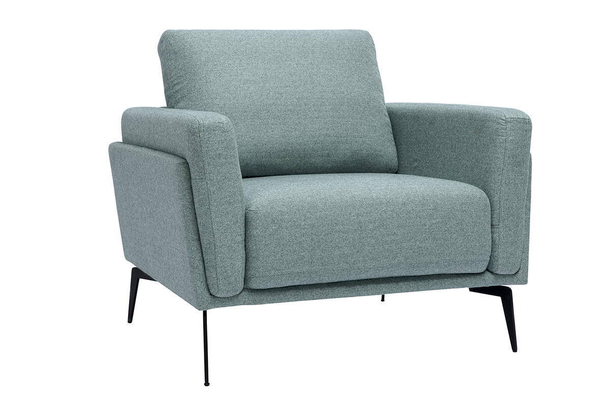Fauteuil design en tissu vert de gris et mtal noir MOSCO