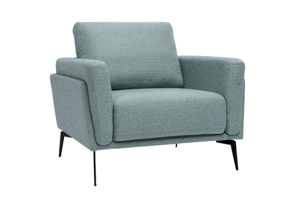 Fauteuil design en tissu vert de gris et métal noir MOSCO