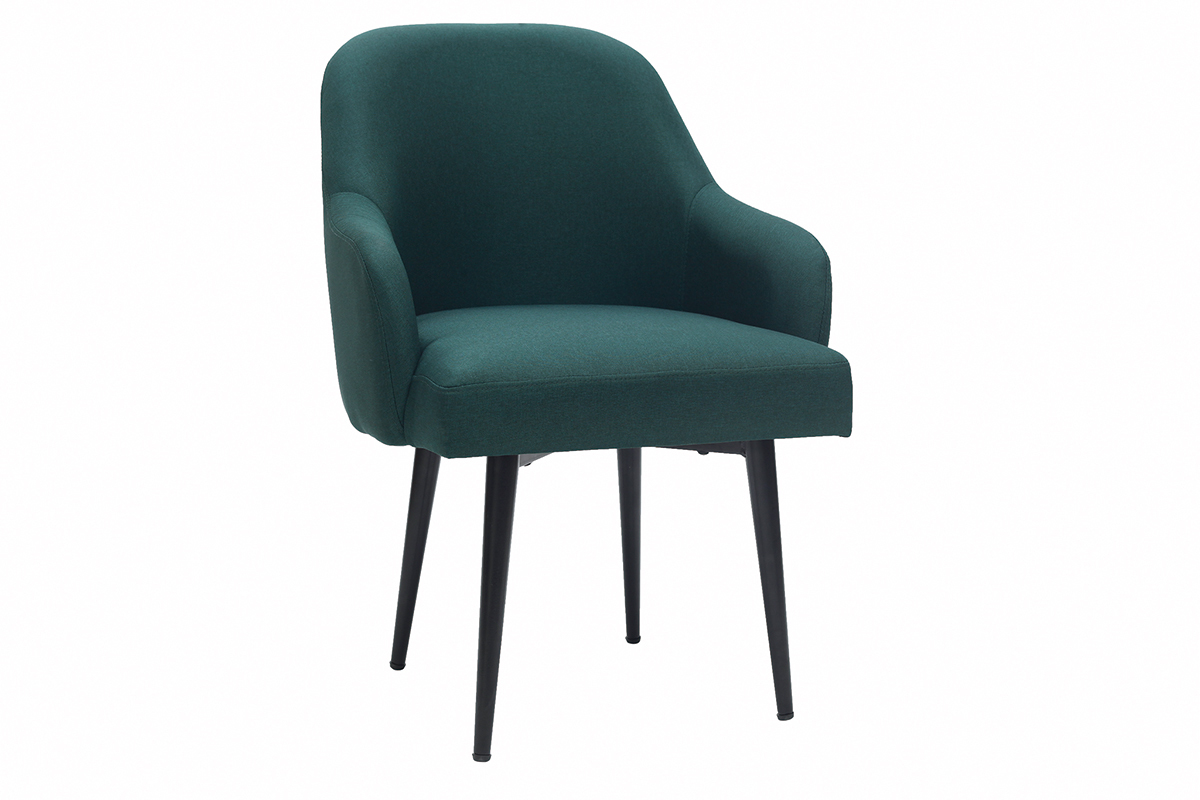 Fauteuil design en tissu vert fonc� et pieds m�tal noir AMON