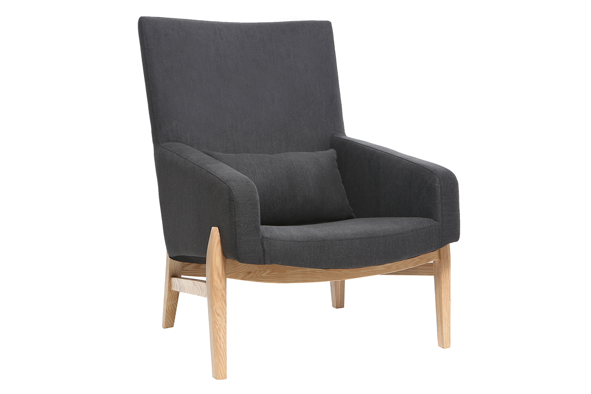 Fauteuil design gris anthracite pieds bois KYOTO