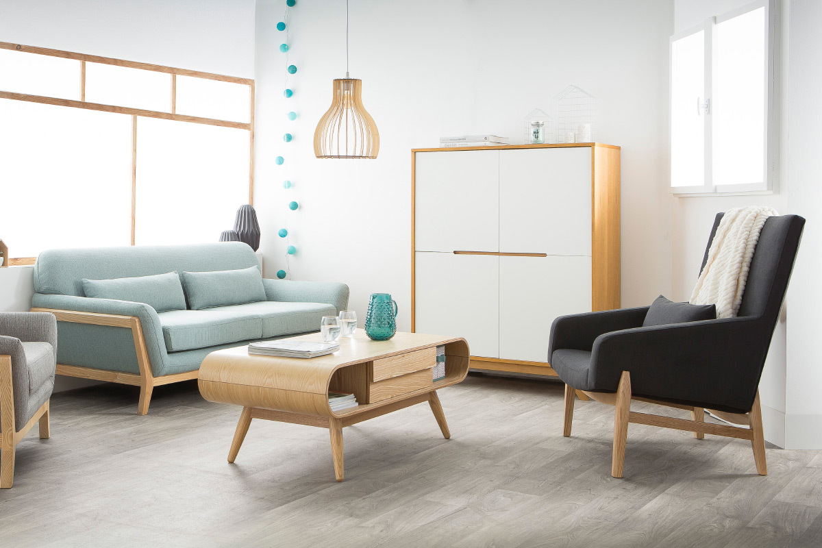 Fauteuil design gris anthracite pieds bois KYOTO