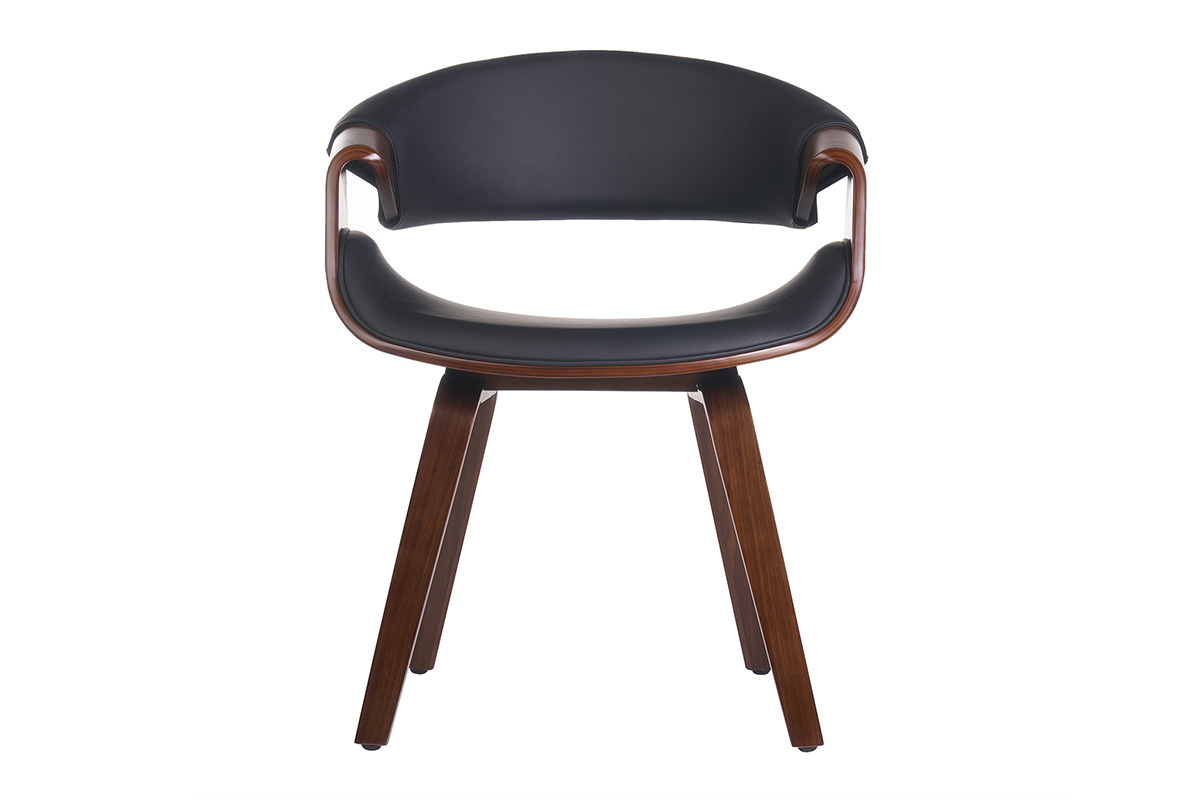 Fauteuil design noir et bois fonc noyer ARAMIS