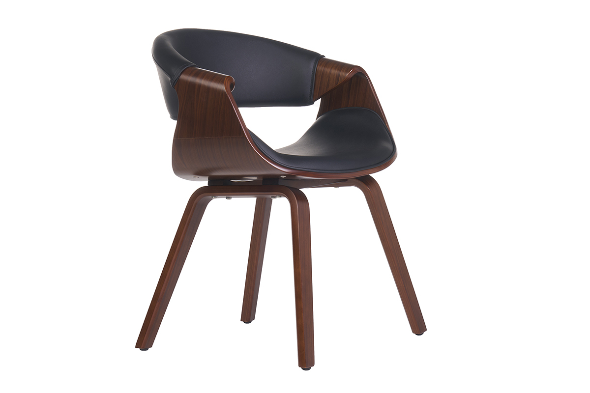 Fauteuil design noir et bois fonc noyer ARAMIS