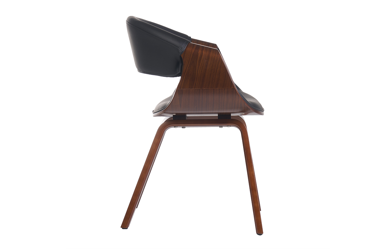 Fauteuil design noir et bois fonc noyer ARAMIS