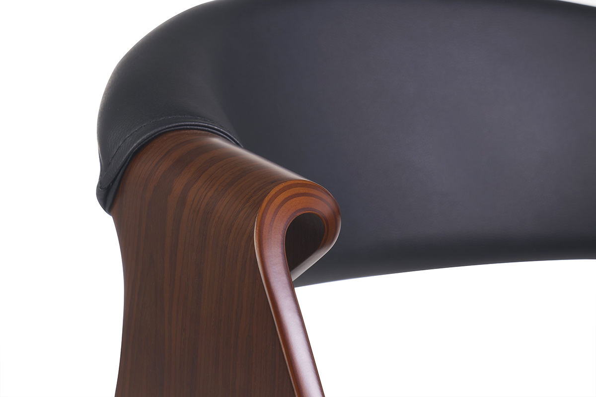 Fauteuil design noir et bois fonc noyer ARAMIS
