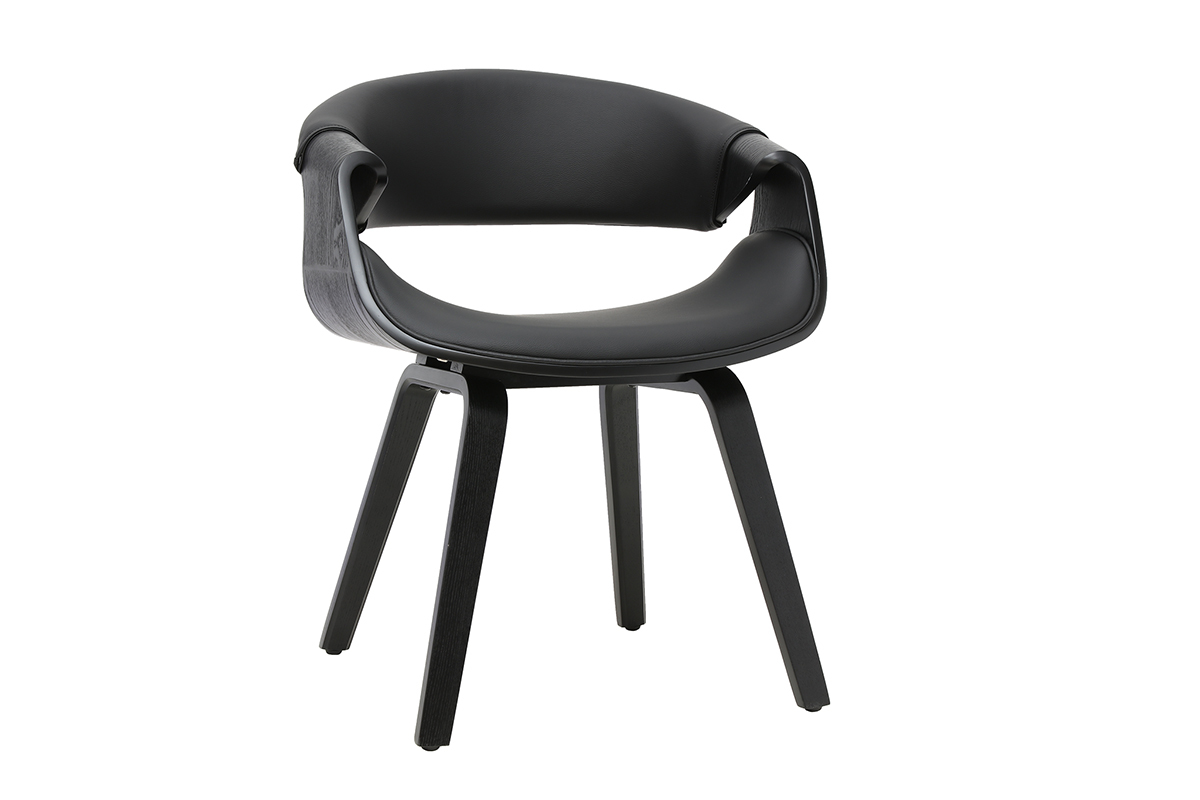 Fauteuil design noir et bois noir ARAMIS